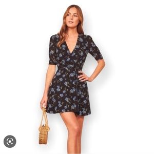 Reformation Wrap Dress Blue Floral